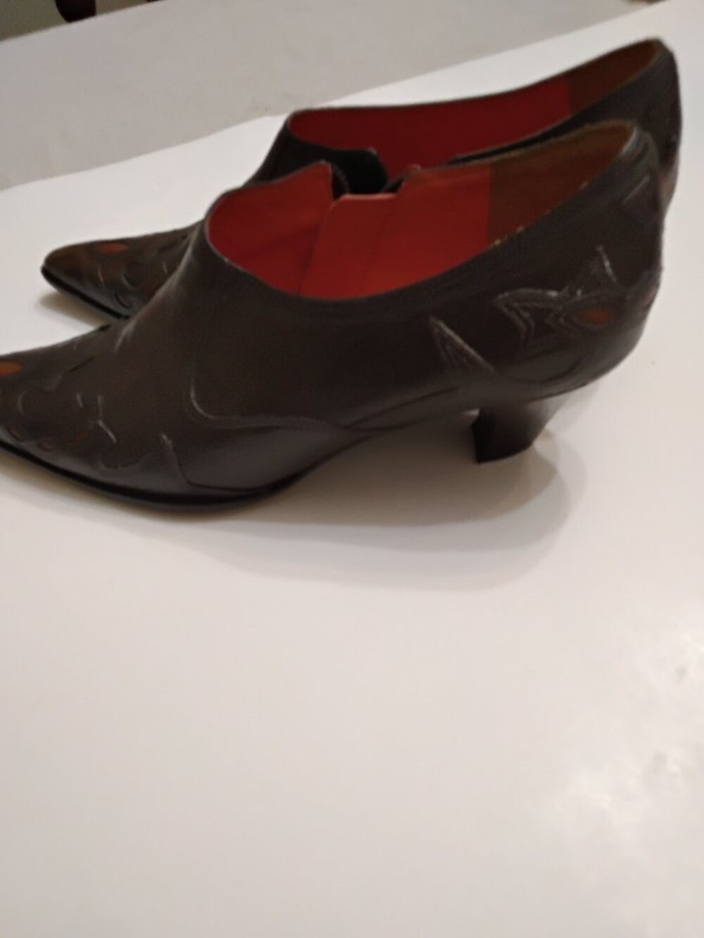 Vintage Y2K-style Antonio Melani brown leather western ankle boots/shooties. 7.5 - Picture 4 of 12